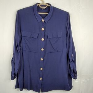 City Chic Long Sleeve Tunic Size XL/22 Button Front Blouse with Pockets Viscose